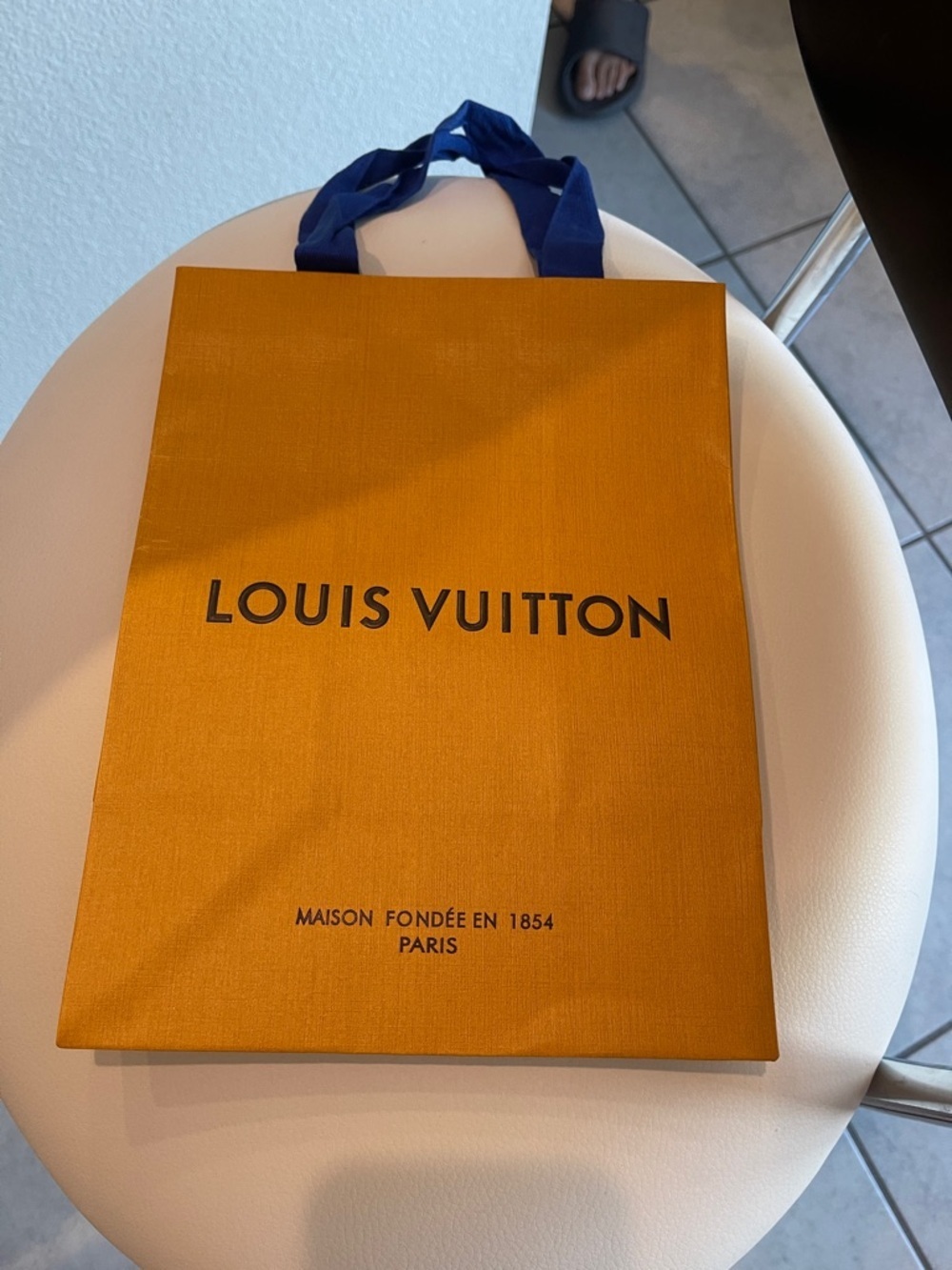 Louis Vuitton Orange Gift Bag with Blue Ribbon Handles